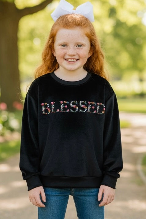 Blessed Black Velvet Sweatshirt