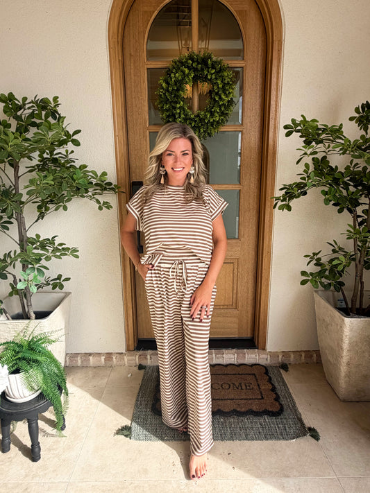 Latte Striped Pant Set