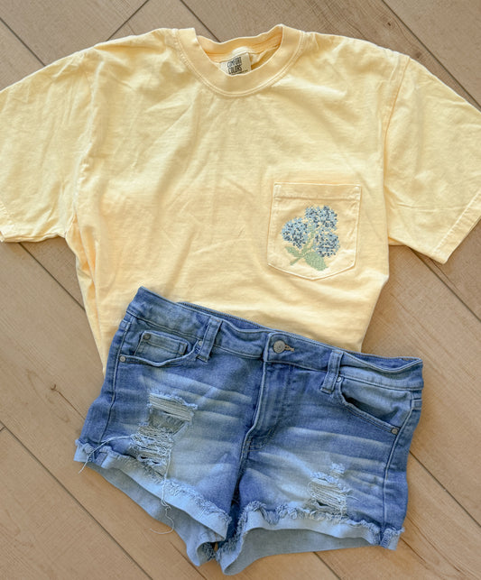 Cross Stitch Hydrangea Pocket Tee