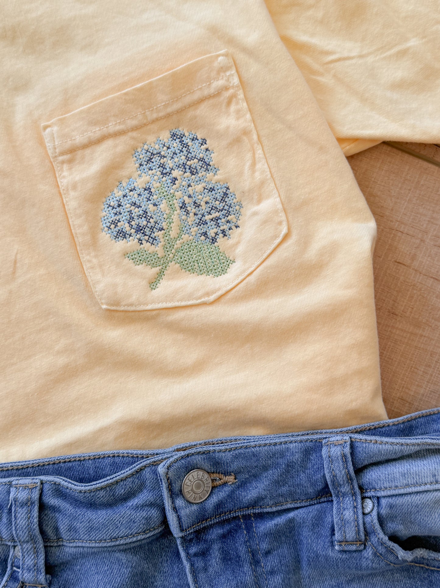 Cross Stitch Hydrangea Pocket Tee