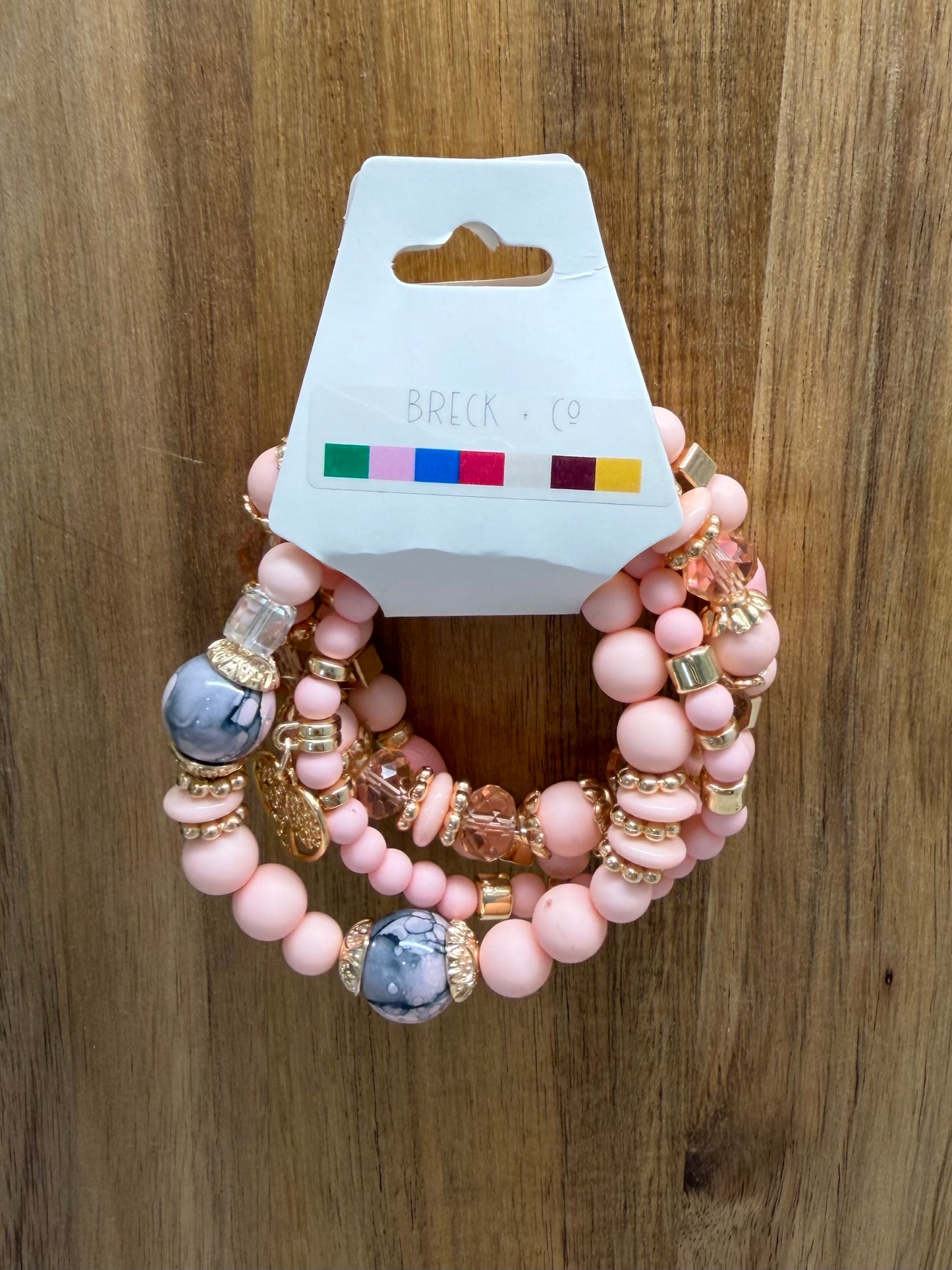 Pink and Gold Beaded Bracelet