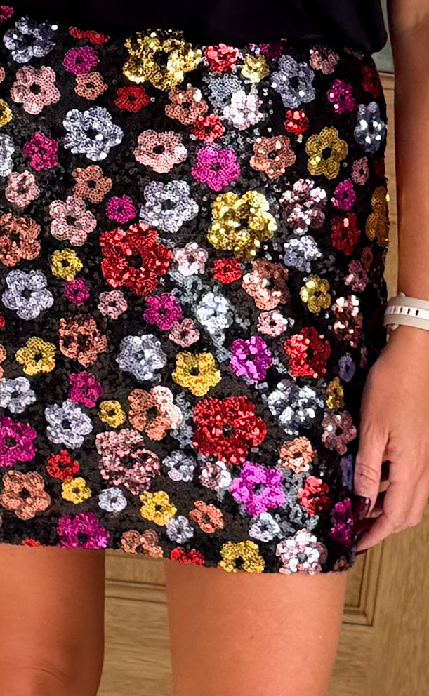 Floral Sequin Skirt