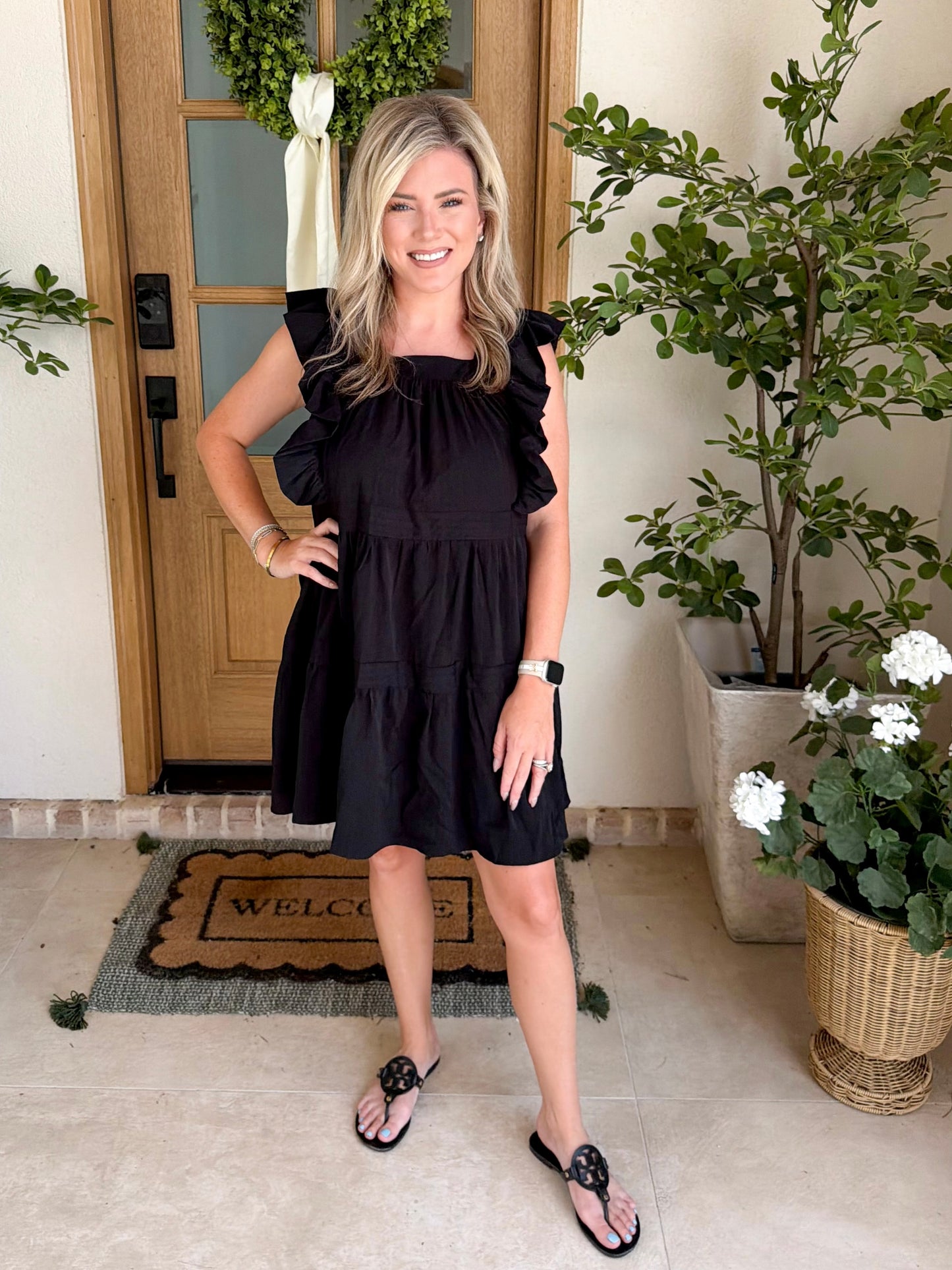 Black Flutter Sleeve Dress