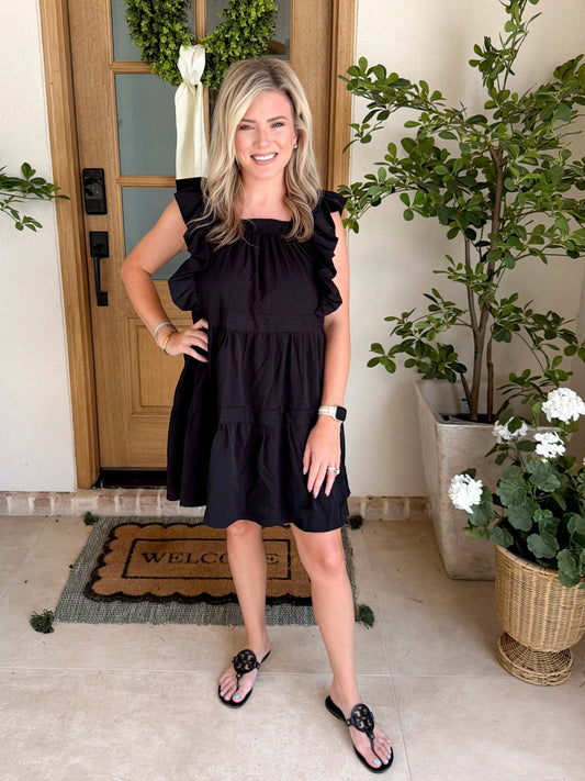 Black Flutter Sleeve Dress