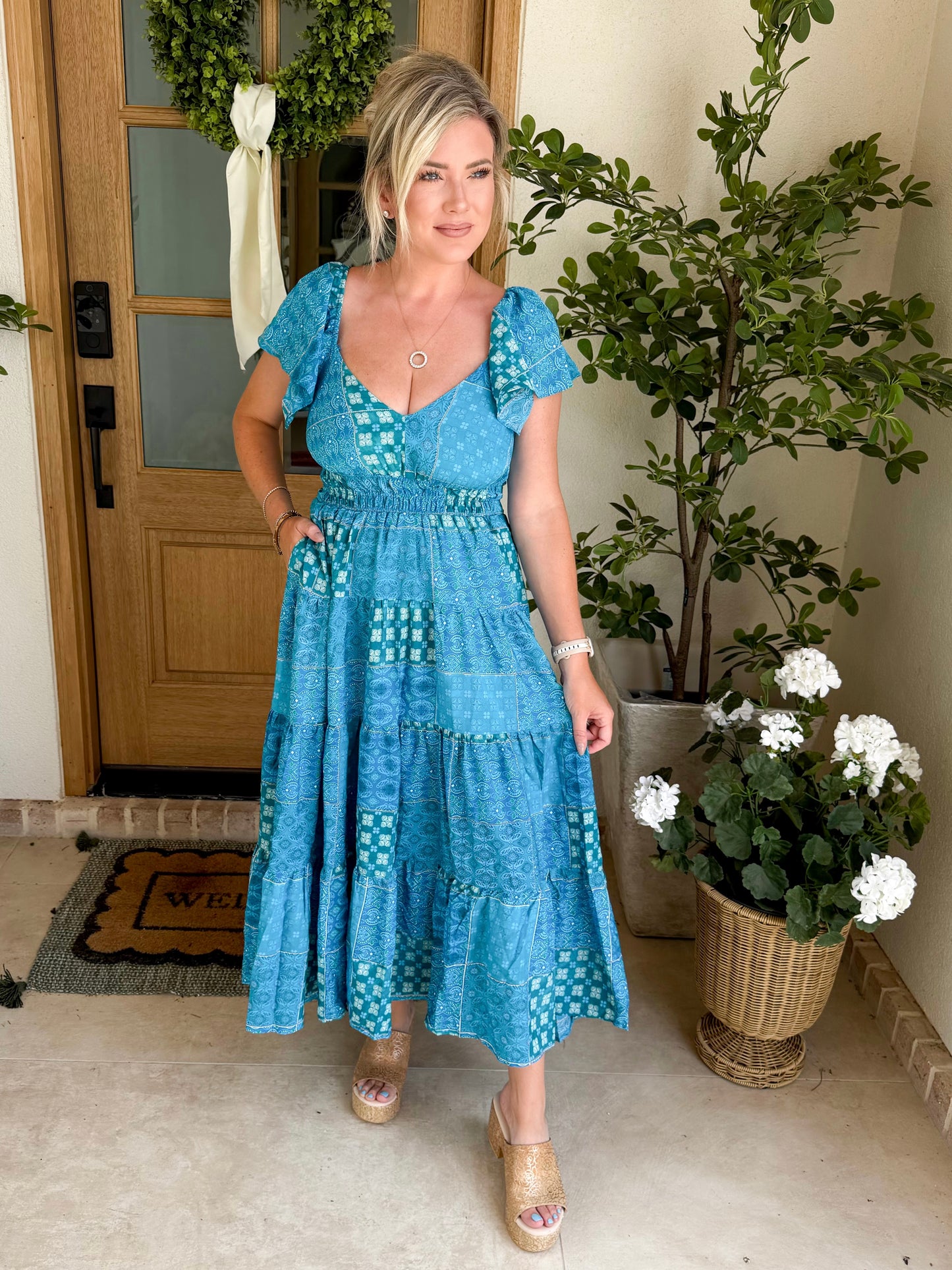 Waves of Blue Patchwork Dress