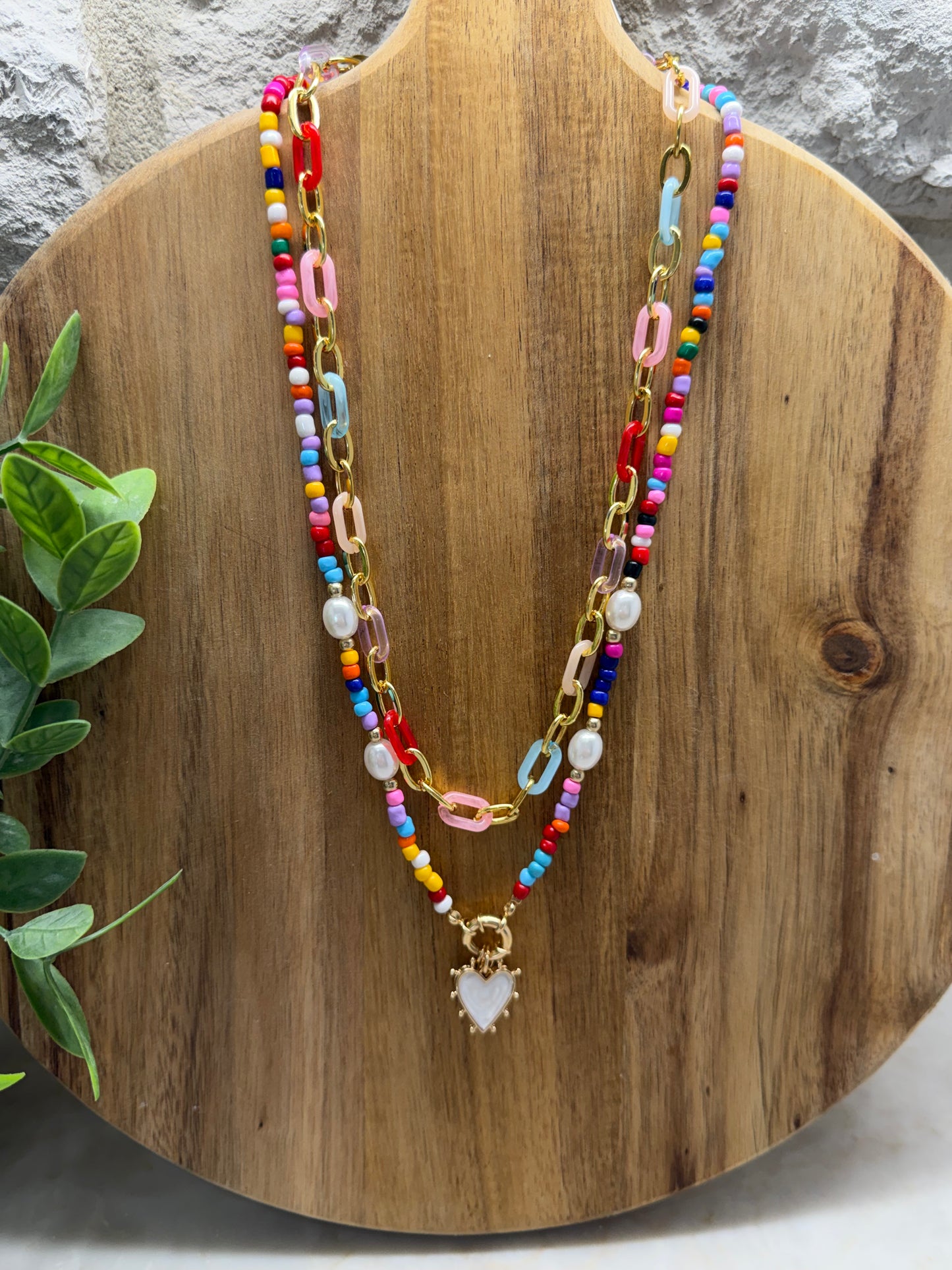 Multi Colored Heart Necklace Stack