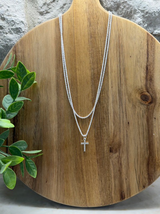 Silver Cross Necklace Stack