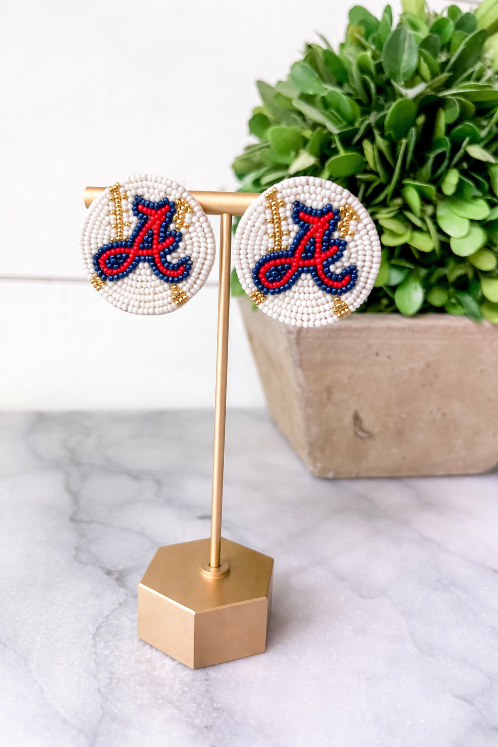 Braves Beaded Baseball Earrings