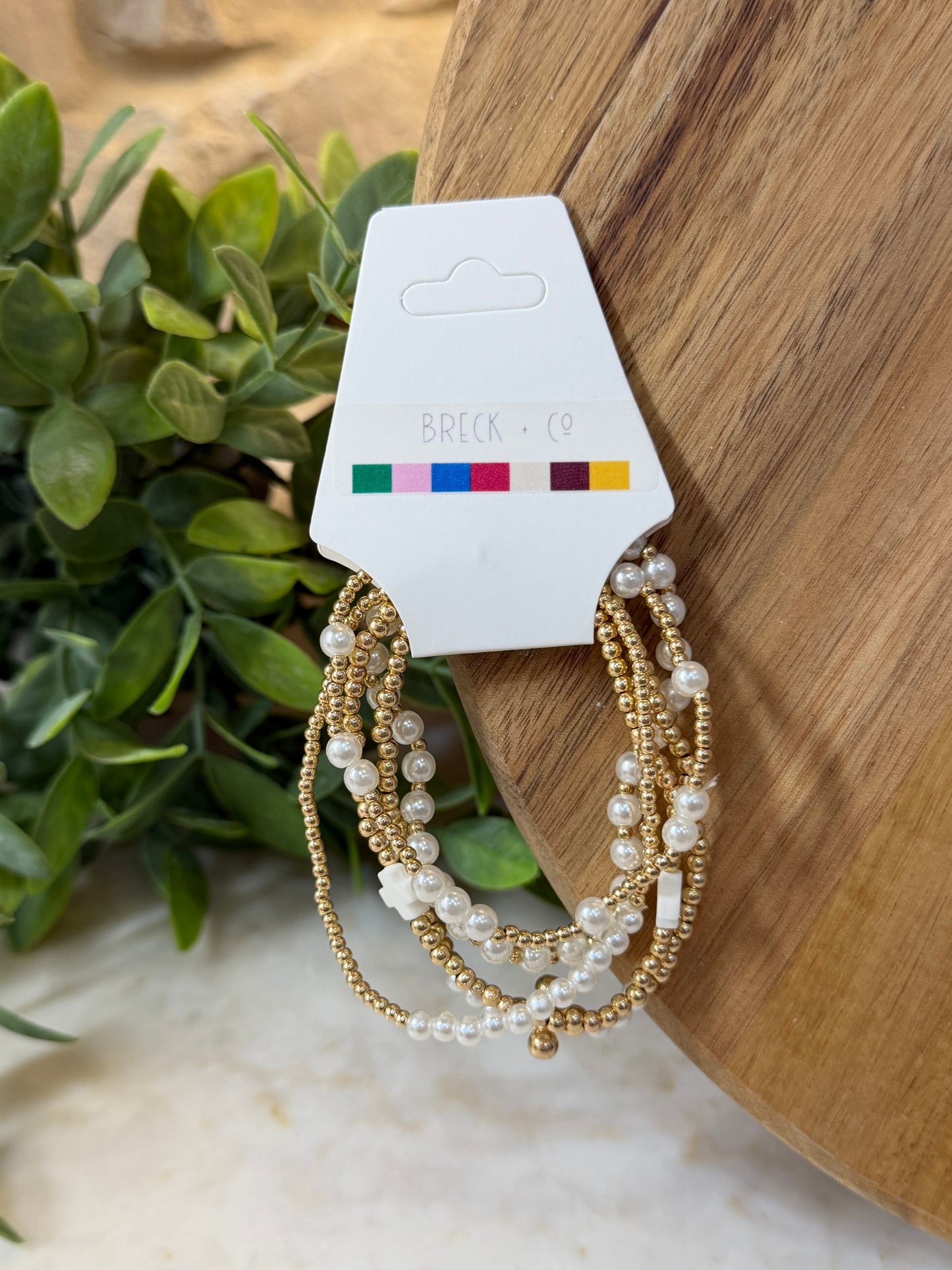 Gold and Pearl Stacked Bracelets