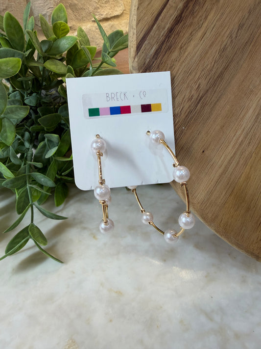 Gold Pearl Hoops