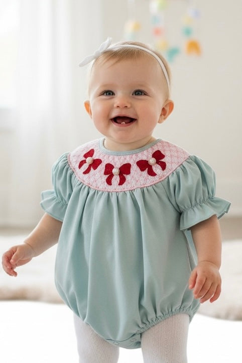 Bow Smocked Pearl Romper