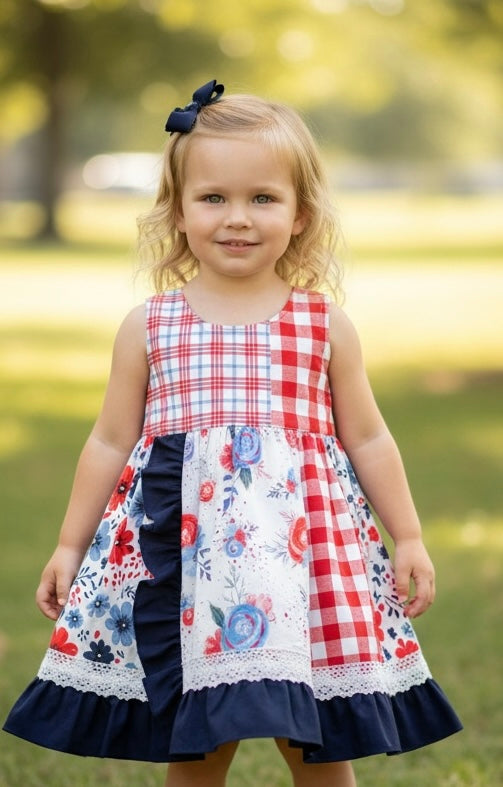 Plaid and Floral Lace Dress