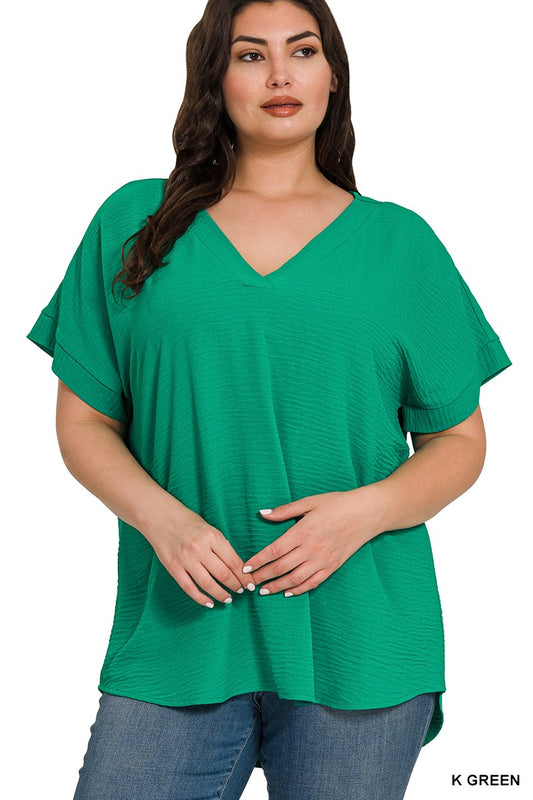 Kelly Green Split Neck Top